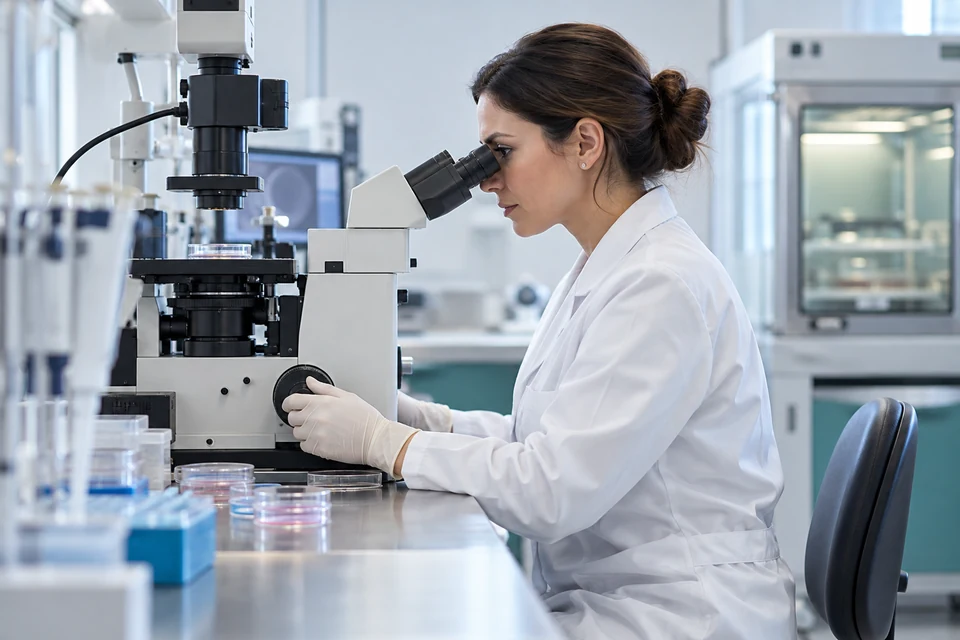 IVF Malpractice Lawyer in Turkey — An embryologist working at a microscope in a fertility laboratory.